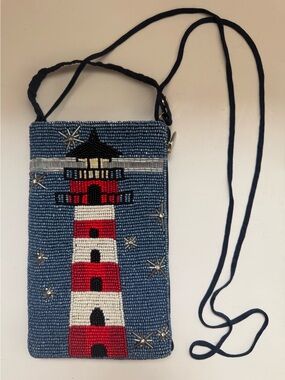Nautical Lighthouse Beaded Crossbody Phone Bag Bamboo Trading Company NWOT